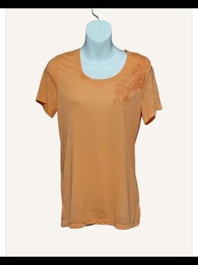 NWT Karen Brooks Scoop Neck Tee with Shoulder Lace Detail - Pink Sherbert SM